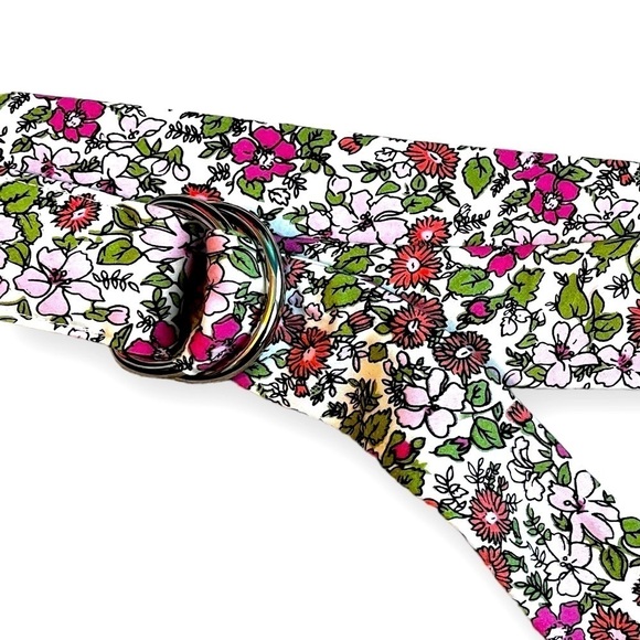 J Crew Floral Print Fabric Belt D-RIng Adjustable 100% Cotton Pink Green S/M - Picture 2 of 6